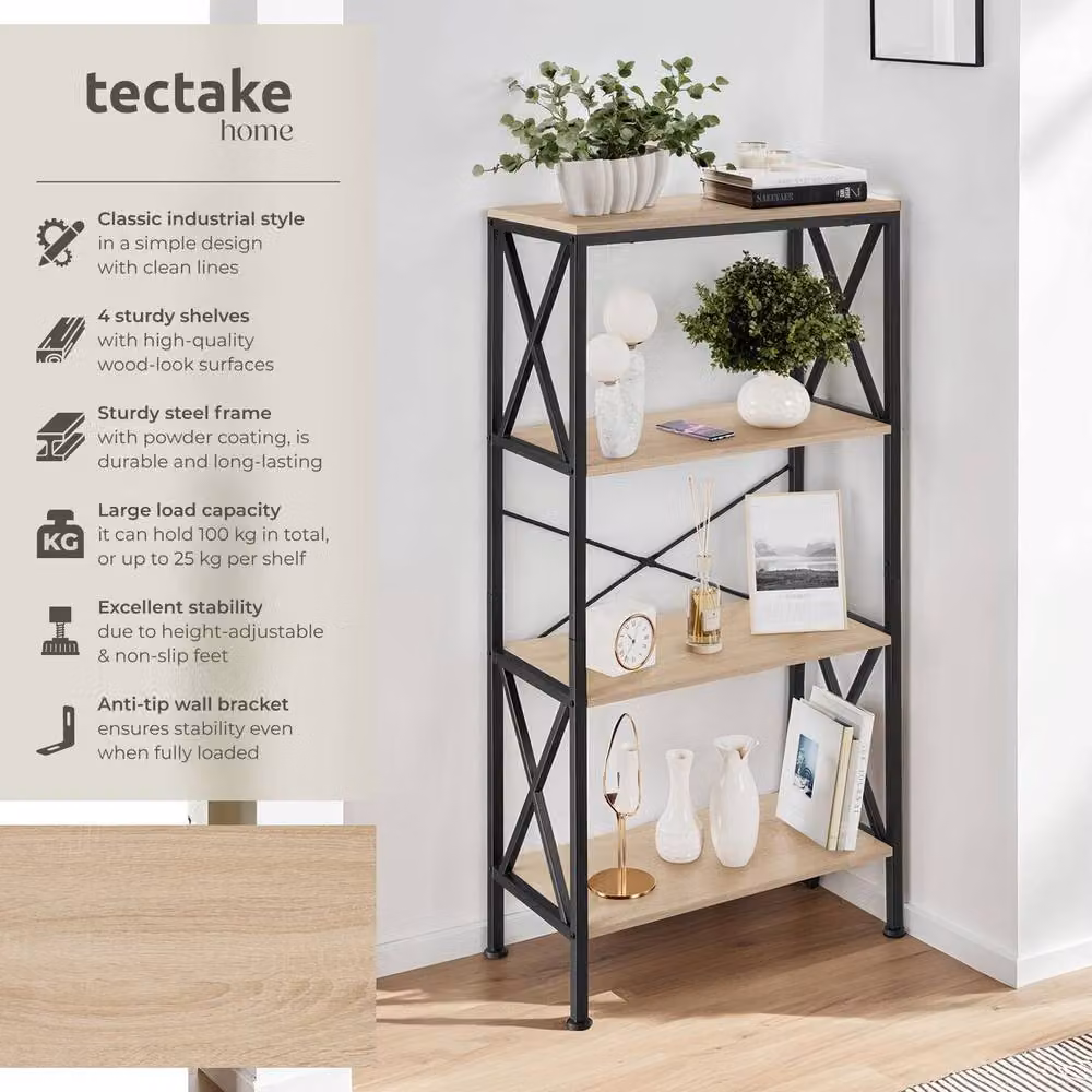 tectake Barry Standing Shelf with 4 Tiers in Light Brown and Black – 2