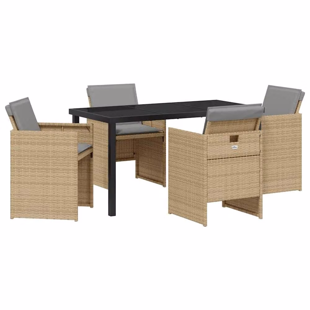 Berkfield Home 5-Piece Beige Poly Rattan Garden Dining Set with Glass Top and Powder Coated Steel Frame – 2