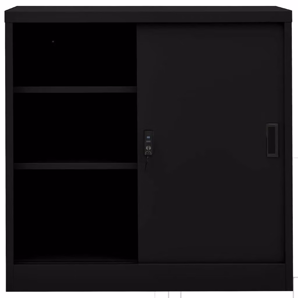 Berkfield Home Office Metal Cabinet with Sliding Doors in Black, W/D/H: 90 x 40 x 90 cm – 1