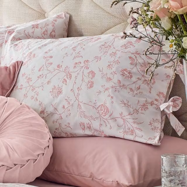 Laura Ashley Aria Floral Cotton Percale Pillowcase in Blush Pink