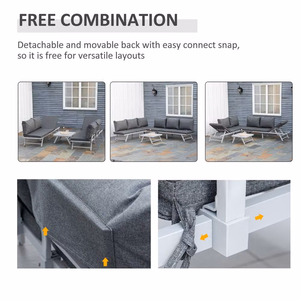 ERGOVEXA 6 Seater Grey L-Shape Garden Furniture Set with Upholstered Cushions and Powder Coated Steel Frame – 5