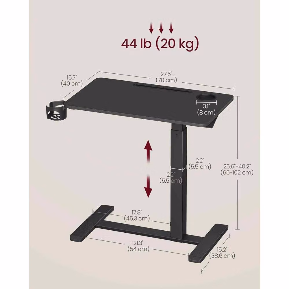 The Bazaarist Mobile Side Table with Adjustable Height, Castors and Cup Holder, Black – 3