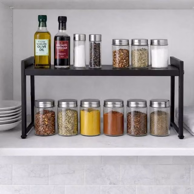 EONLION Black Metal Kitchen Shelf Organiser and Stackable Spice Rack, Width: 100 cm