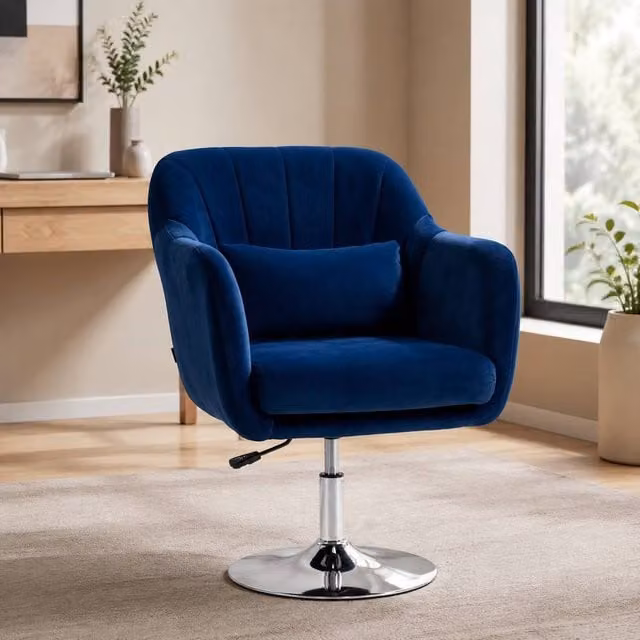 STILVORA Blue Velvet Swivel Tub Chair with Adjustable Height and 360 Degree Rotation, W/D/H: 60 x 60 x 120 cm – 1