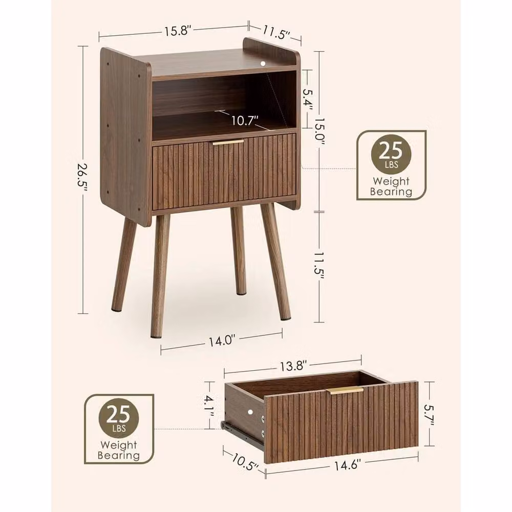 Nordara Modern Wood Bedside Table in Brown, W/D/H: 29 x 70 x 67.5 cm – 2