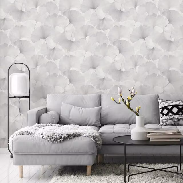 Erismann Ginko Dream Grey Floral Botanical Vinyl Wallpaper Roll