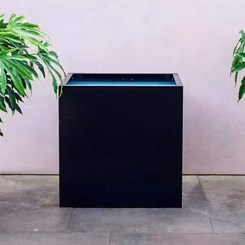 Primrose Black Galvanised Steel Cube Ornamental Outdoor Planter W/D/H: 40 x 40 x 40 cm
