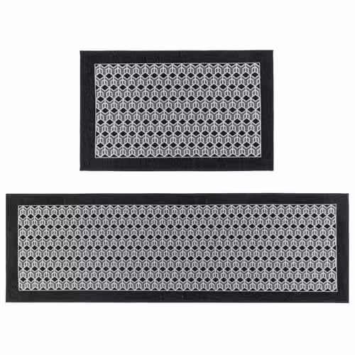 JVL Allure Machine Washable Non-Slip Entrance Doormat and Runner Set in Black and Grey