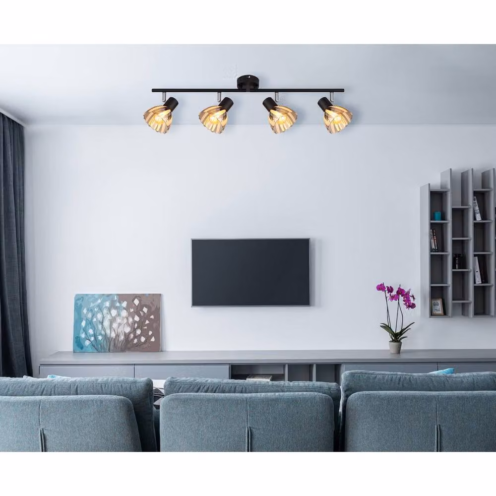 Netlighting Zachery Modern Ceiling Spotlight Bar in Matt Black with Grey Smoke Glass Shades, 4x E14 – 3