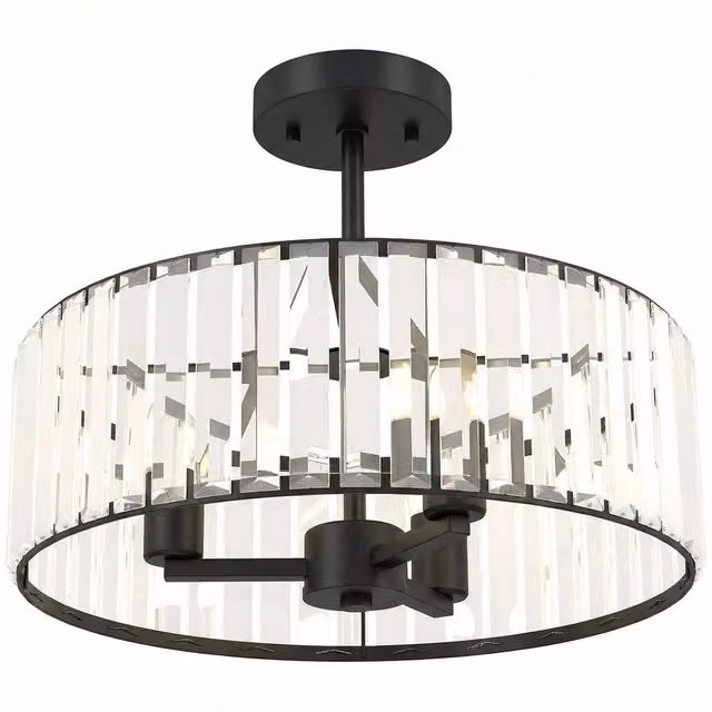 PAWNORA Modern Black Crystal and Metal Ceiling Chandelier with Transparent Crystal Accents