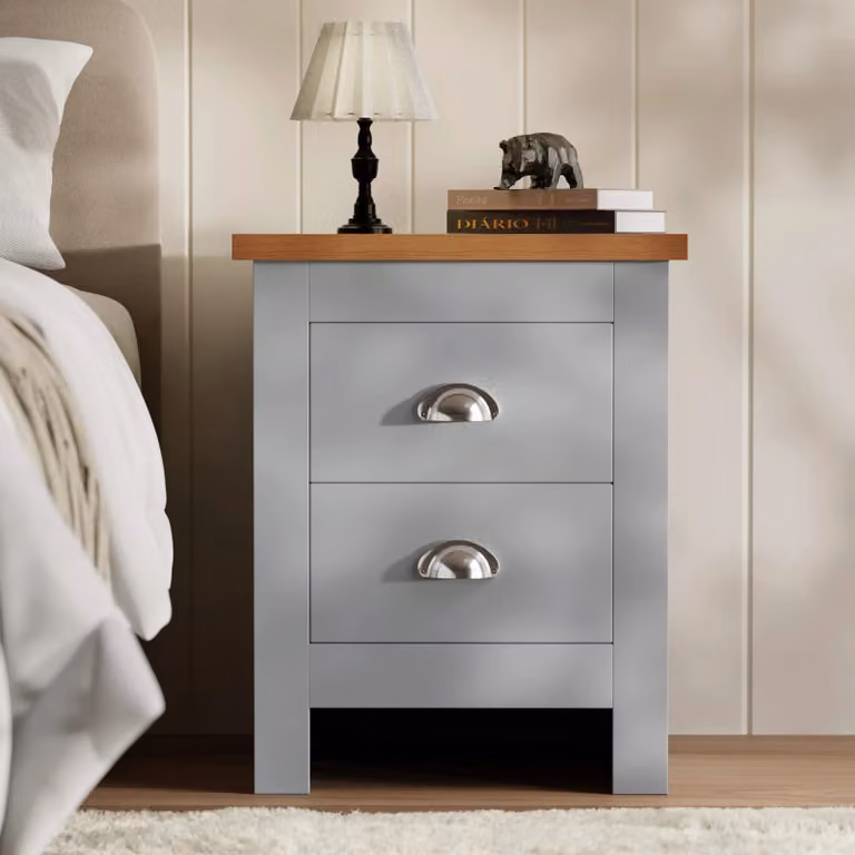 DHS Shaker 2 Drawer Bedside Table in Grey