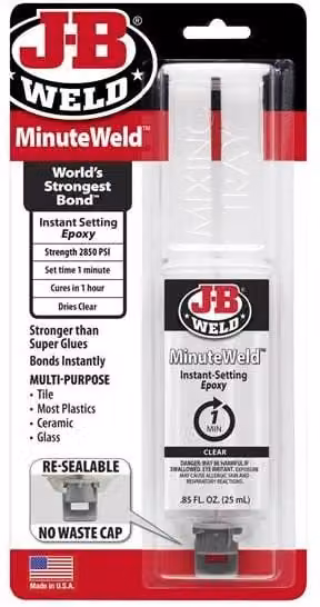 J-B Weld MinuteWeld Rapid Setting Epoxy Syringe, 25 ml, White/Transparent – 4