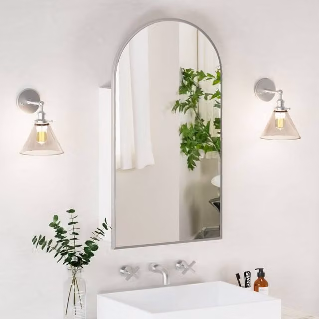 KEEPREAPER White Modern Wall Mounted Bathroom Mirror Cabinet with Hinged Doors and Internal Shelves, W: 50 cm, H: 90 cm