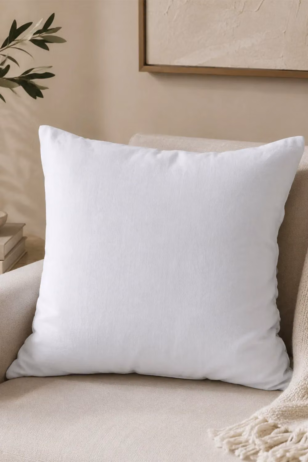 HOMESCAPES European Linen and Combed Cotton Pillowcase, White, W/D/H: 60 x 60 x 60 cm – 2