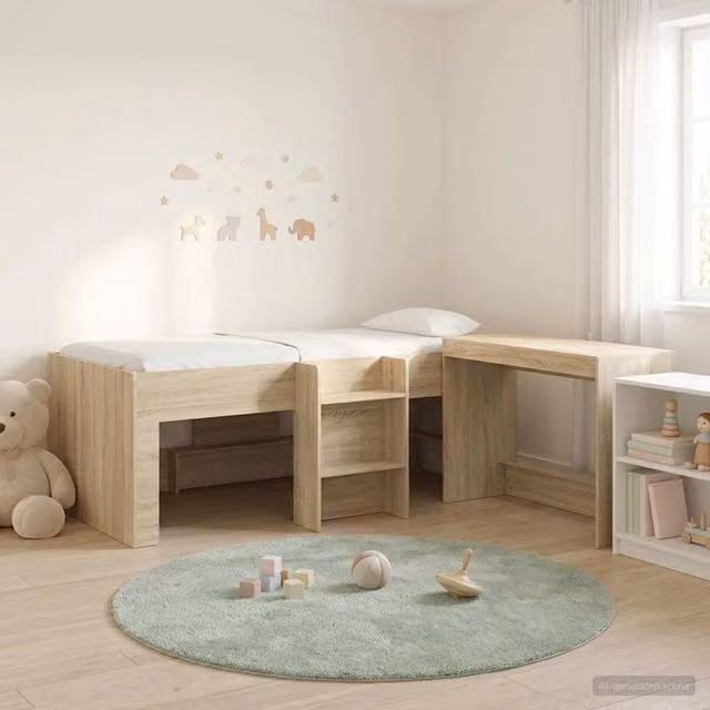 Berkfield Home Kids High Bed Frame with Desk and Stairs in Sonoma Oak Brown Engineered Wood – 1