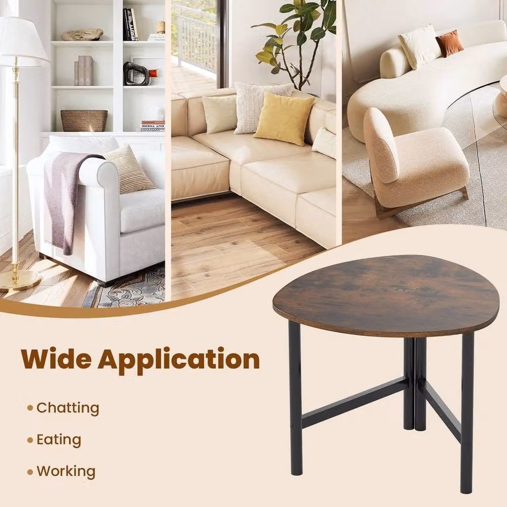 FORGEVIO Industrial Round Coffee Table in Brown with Metal and Wood Construction – 5