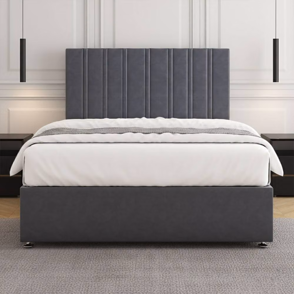 REGIONAL FURNISHINGS Luxury Plush Velvet Double Divan Bed with 24 Inch Headboard in Charcoal Grey, W/D/H: 140 x 200 cm – 2