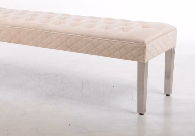 Modernique Precious Velvet Rectangular Bench Footstool in Beige, Width: 155 cm