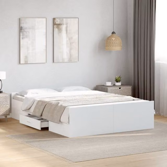 Berkfield Home Small Double Bed Frame with Drawers in White, W/D/H: 120 x 190 cm