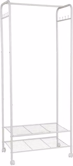Kelvenix Rolling Metal Clothes Rail with Shelf in Matt White