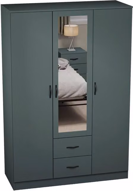 FORGEVIO Green Modern Wide Wardrobe with Matt Hinged Glass Doors and Mirror