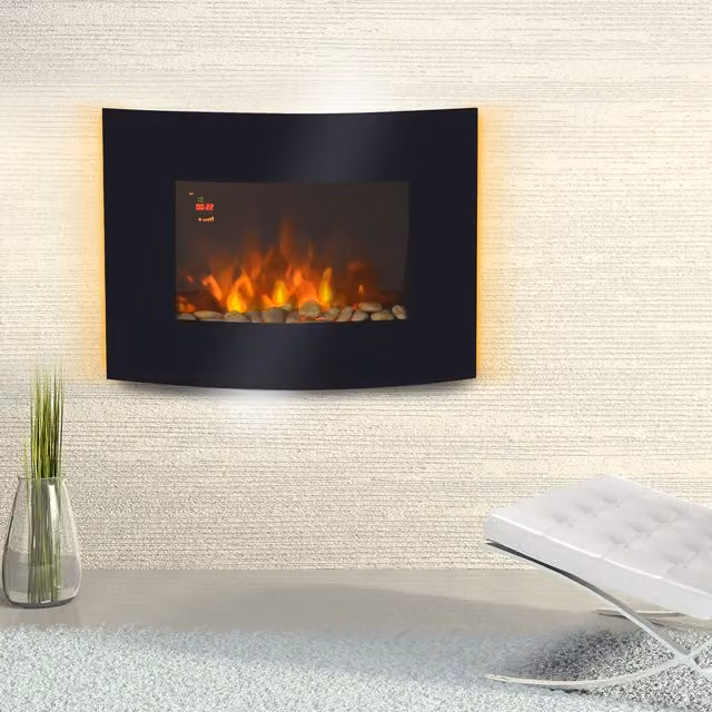 HOMCOM LED Backlit Wall Mounted Fireplace 1800W, Black