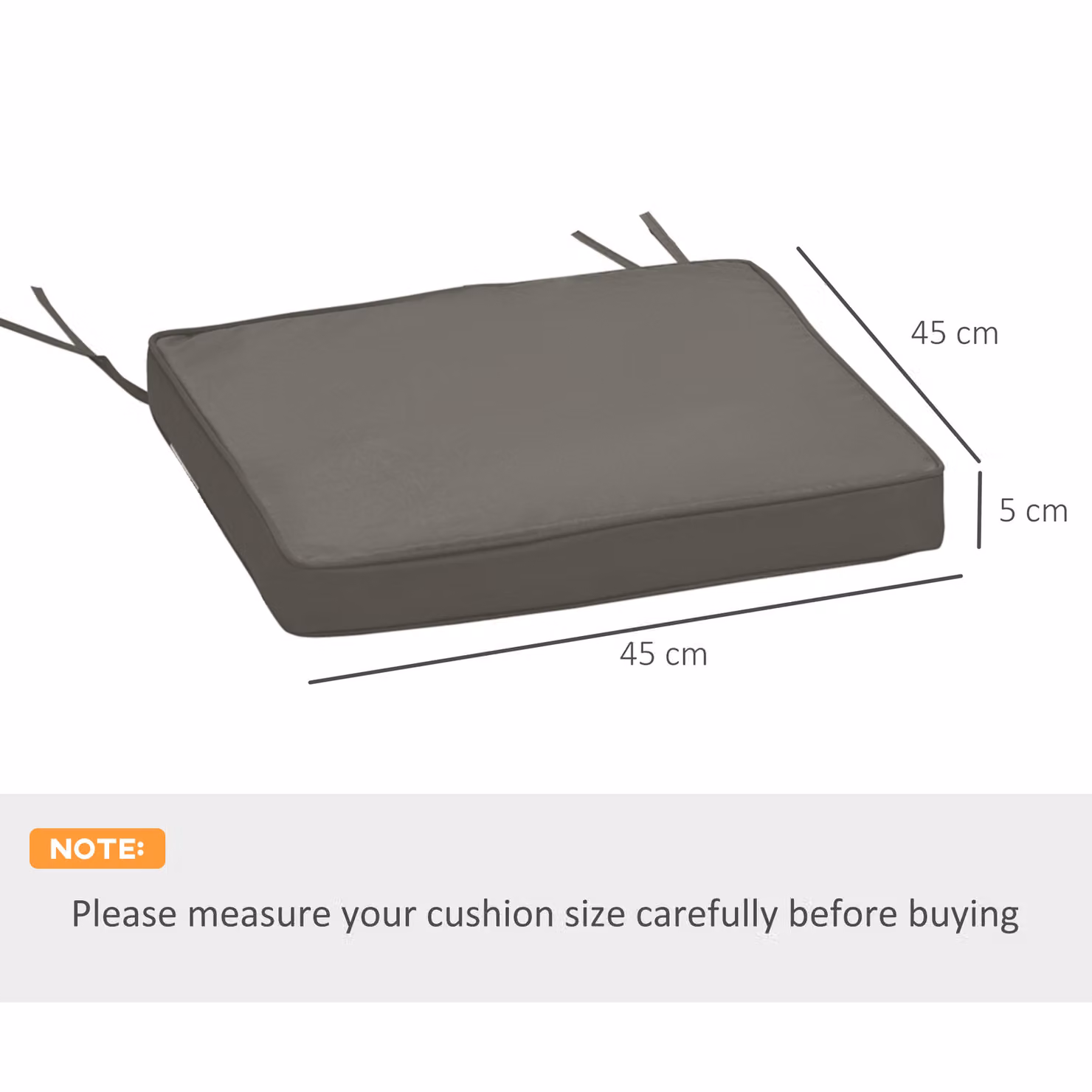 Outsunny Set of 2 Water Repellent Replacement Garden Seat Cushion Pads with Ties, Grey, W/D/H: 45 x 45 x 45 cm – 3