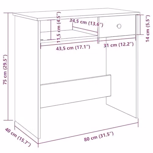 vidaXL Writing Desk in Grey Engineered Wood, W: 80 cm, D: 40 cm, H: 75 cm – 3