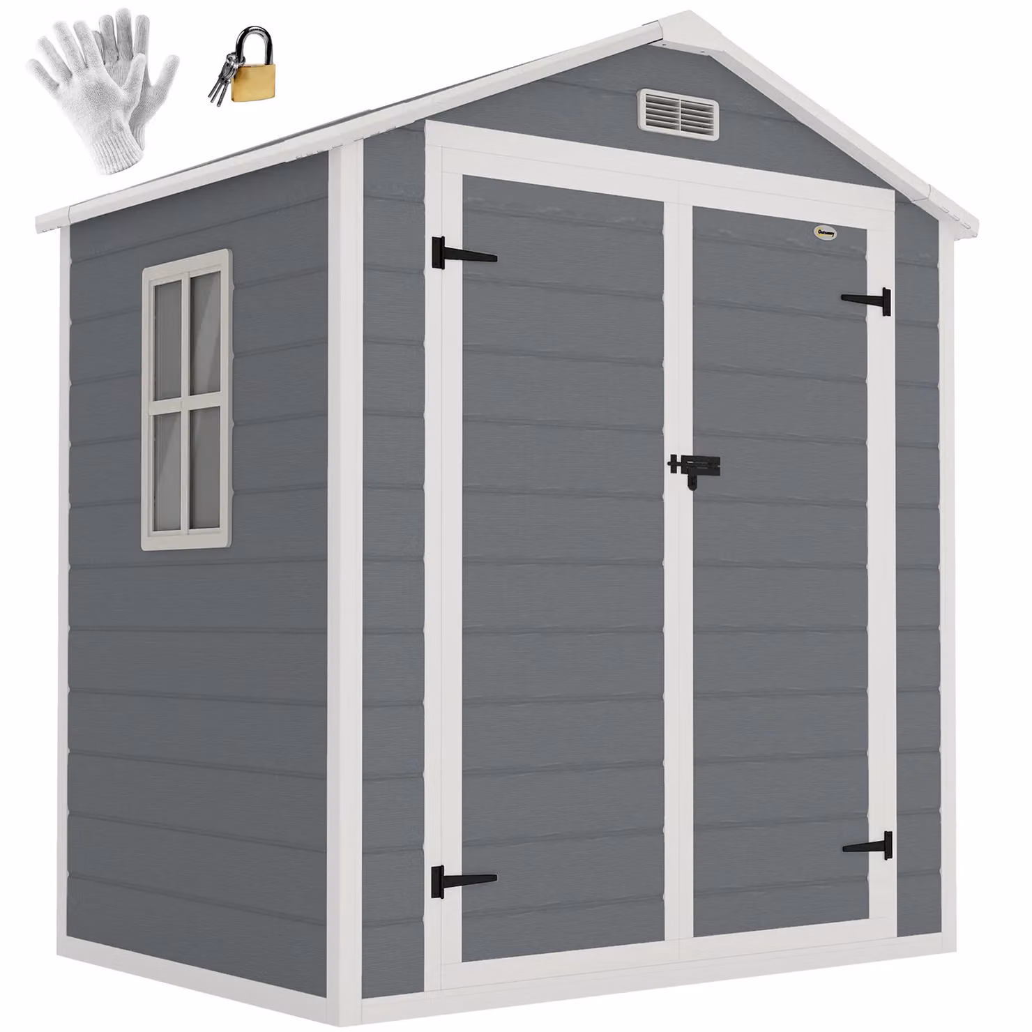 OUTSUNNY Grey Plastic Lean-to Garden Shed with Lockable Door and Window, W/D/H: 171 x 134 x 210 cm – 2