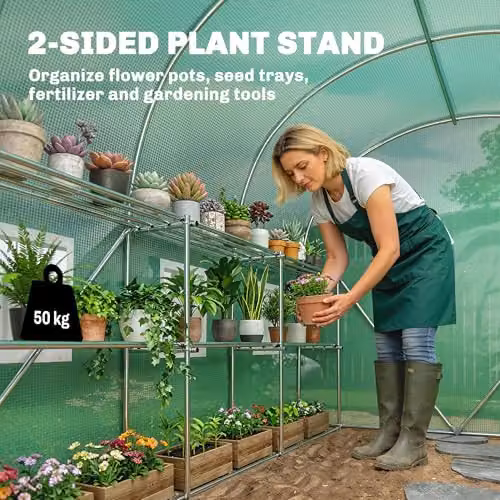 Outsunny Green Walk-in Greenhouse with Shelves and Mesh Windows, W: 198 cm, D: 275 cm, H: 191 cm – 3