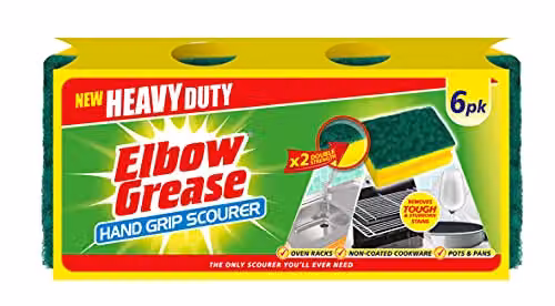 Elbow Grease Heavy Duty Hand Grip Scourers, 6 Pack, Yellow and Green