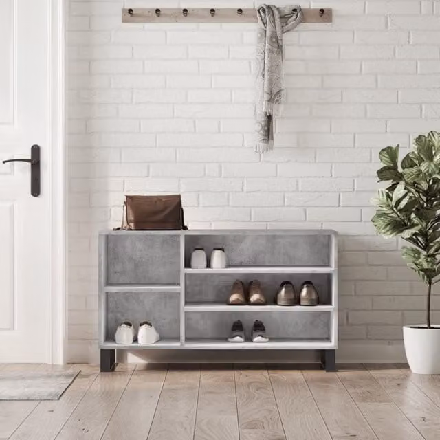 Berkfield Home Modern Shoe Cabinet in Concrete Grey, W/D/H: 102 x 36 x 60 cm – 1