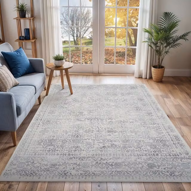 Livabliss Roma Vintage Boho Rug in Grey and Blue, W: 80 cm, L: 220 cm
