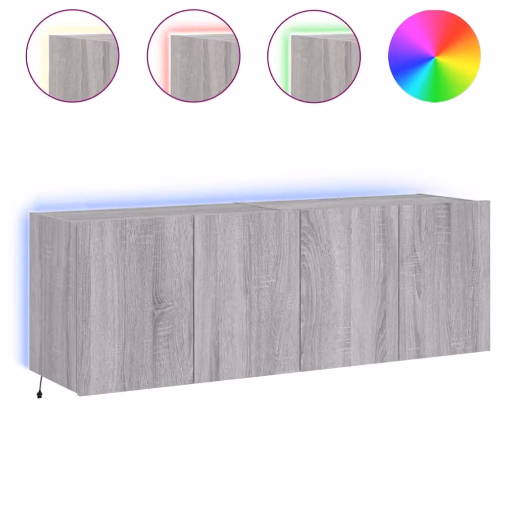 Berkfield Home Set of 2 Modern Wall Mounted TV Cabinets with Integrated LED Lights in Grey Sonoma, W/D/H: 60 x 35 x 41 cm – 2
