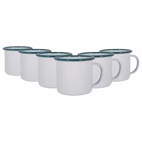 Argon Tableware White Enamel Mugs, Green, Set of 6, 375ml