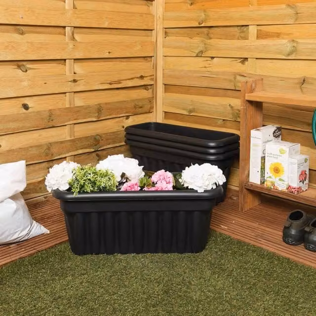 Wham Vista Rectangular Plastic Garden Planter Trough in Black, W/D/H: 60 x 25 x 24 cm – 1