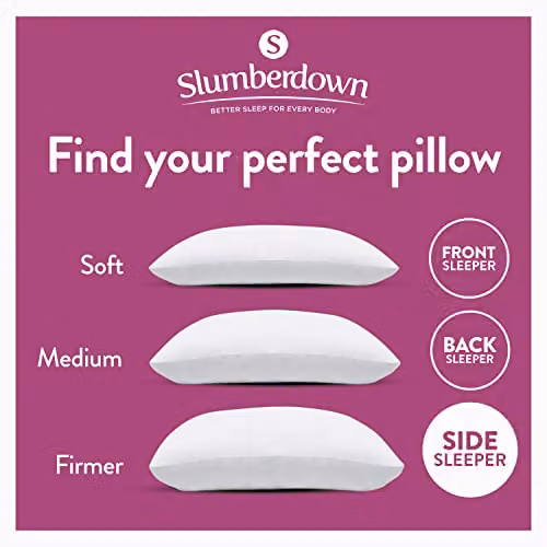 Slumberdown Feels Like Down Pillows 2 Pack, White, Firm Support for Side Sleepers, W: 74 cm, H: 48 cm – 3
