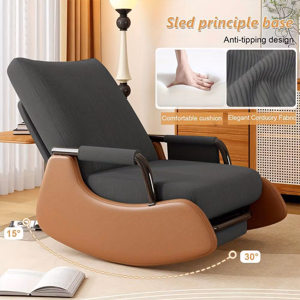 Ventryn Grey Fabric Adjustable Foldable Rocking Glider Armchair with Armrests – 3