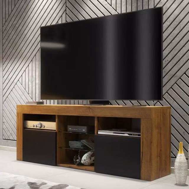 Mex Furniture LTD Pulse TV Unit in Dark Oak and Black Matt, W: 145 cm, D: 35 cm, H: 53 cm