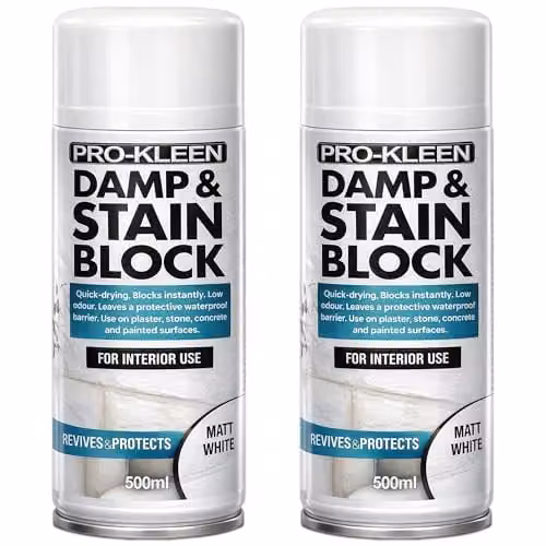 Pro-Kleen Damp and Stain Block Spray Paint Primer Matt White, 2 x 500ml