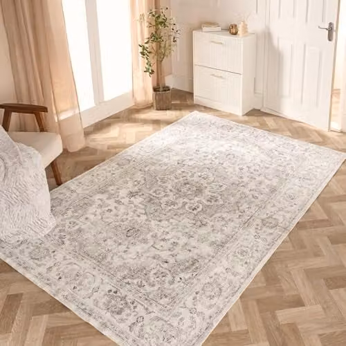OHS Vintage Washable Rectangular Rug in Beige and Brown, W: 160 cm, L: 230 cm