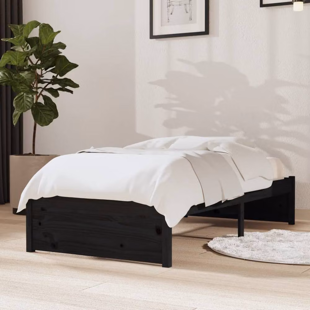 Berkfield Home Small Single Solid Wood Bed Frame in Black, W: 75 cm, L: 190 cm – 2