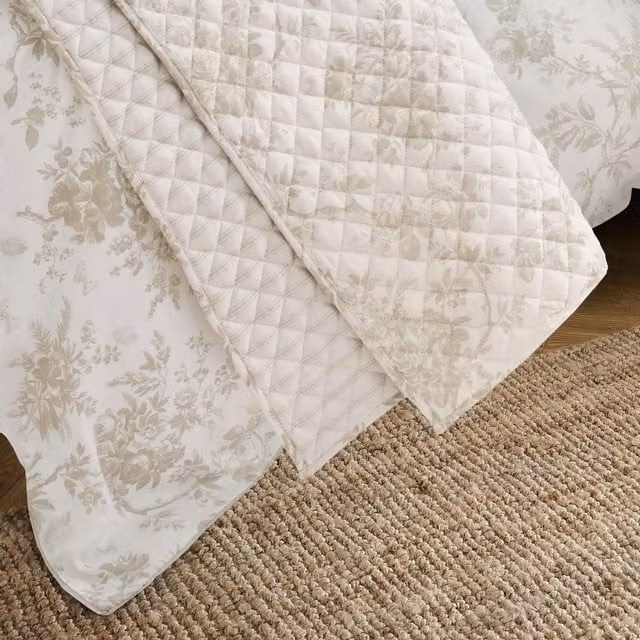 Laura Ashley Walled Garden Reversible Floral Cotton Satin Bedspread in Dove Grey, W x D: 235 x 235 cm