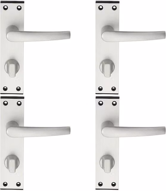 Loops 4x Pair Straight Handle on Bathroom Backplate in Satin Aluminium, Silver, 152 mm