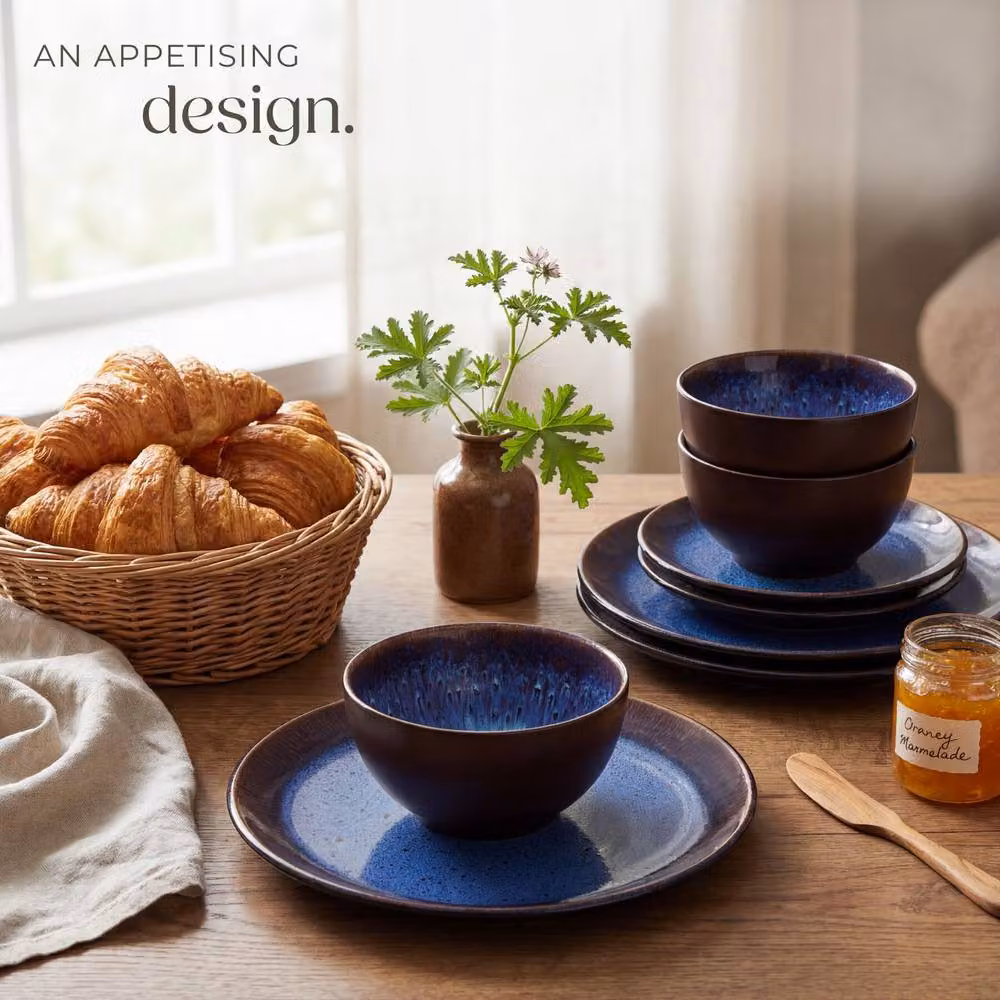 tectake Mare Blue Glazed Stoneware Dinner Set for 6 People – 8