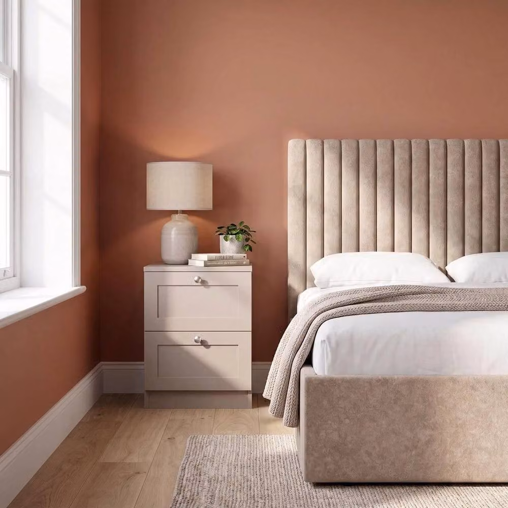 FORGEVIO Beige 2 Drawer Bedside Table – 2