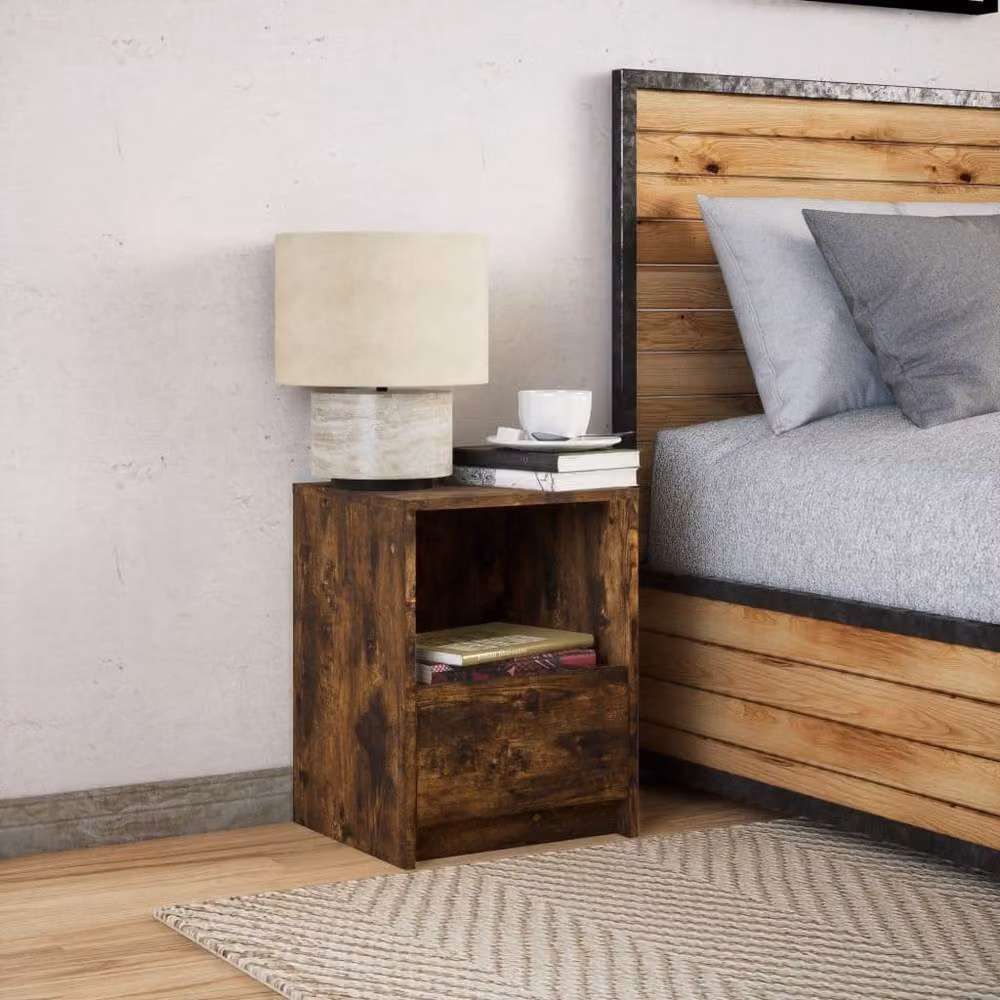 Berkfield Home Modern Bedside Cabinet with Integrated LED Lights in Smoked Oak Brown, W/D/H: 34 x 38 x 50 cm – 3