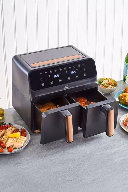 Neo Black and Copper 8.5L Dual Zone Electric Digital Air Fryer with 2 Drawers