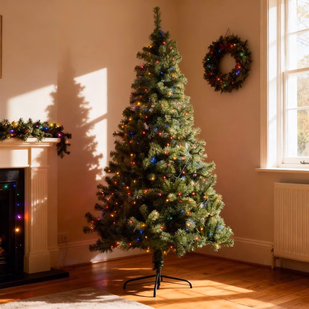 Shatchi 6ft Alaskan Pine Christmas Tree in Green with Multicolour RGB LED Lights – 2