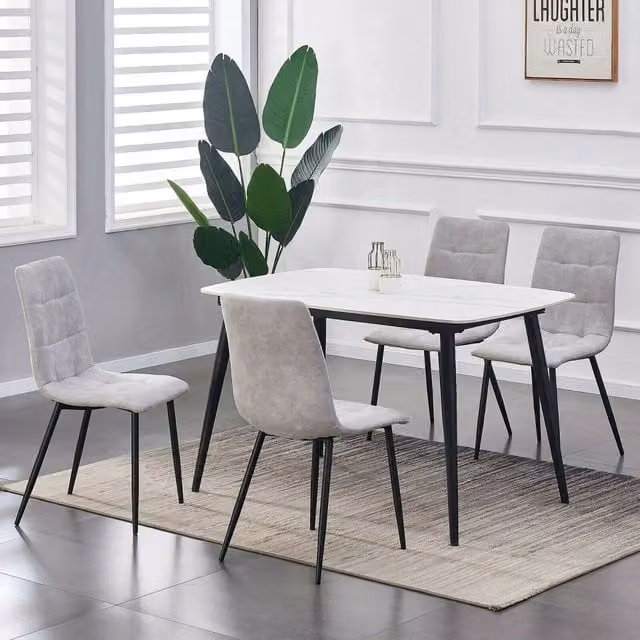 MCC Direct Henri Set of 4 Modern Faux Suede Leather Dining Chairs in Light Grey